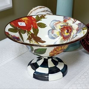 MacKenzie-Childs Floral and Checkered Pedestal Bowl